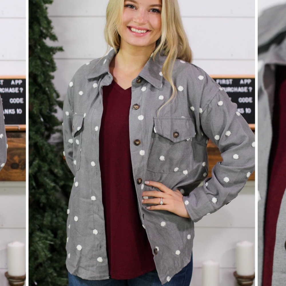 Blu Pepper Top First Snowfall Swiss Dots Suede Flannl Size M